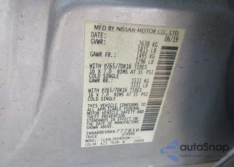 2019 Nissan Frontier Sv z USA, uszkodzony, nr VIN 1N6AD0EV6KN777816